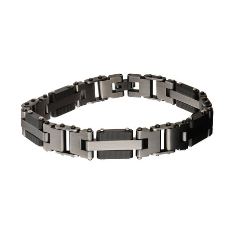 Stainless Steel + Carbon Fiber Link Bracelet // Antique Silver