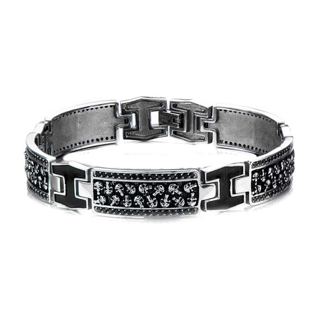 Skull Link Bracelet // Silver + Black