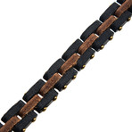 Leather + Steel Link Bracelet // Brown + Gold