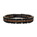 Leather + Steel Link Bracelet // Brown + Gold