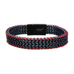 Wheat Chain + Cord Bracelet // Antique Silver + Blue + Red