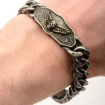 Skull Wings ID Bracelet // Oxidized Steel