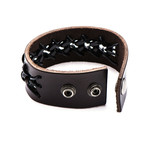 Chain + Stitched Leather Bracelet // Brown + Black