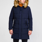 Fur Hood Coat // Navy (M)