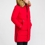 Fur Hood Coat // Red (2XL)