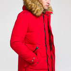 Fur Hood Coat // Red (3XL)