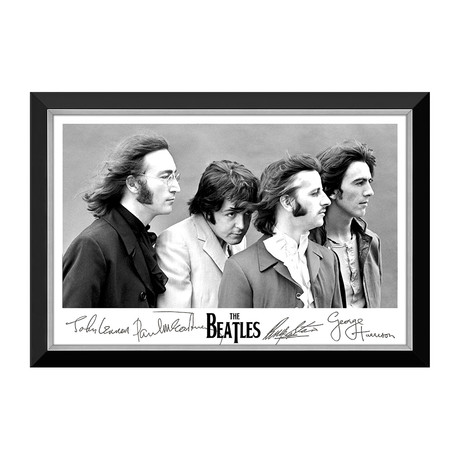 The Beatles Black & White Portrait // Framed Canvas // Facsimile Signatures