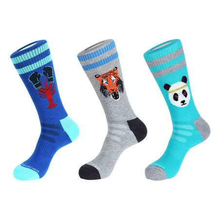 Animal Party Athletic Socks // Multicolor // Pack of 3