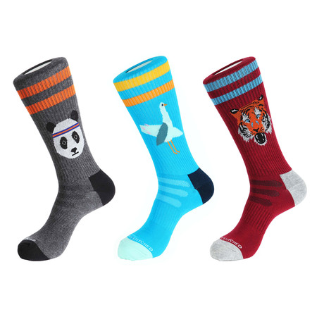 Wild Animal Athletic Socks // Multicolor // Pack of 3