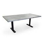 White Oak Planks Dining Table // Gray Finish + Black Steel T Shape Base