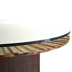 Round Mandala Dining Table + Glass Top // Stained Wood Base