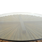 Round Mandala Dining Table + Glass Top // Stained Wood Base