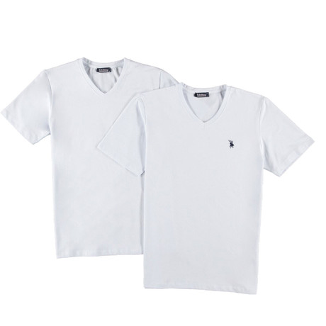 V-Neck T-Shirts // White // Pack of 2 (Small)