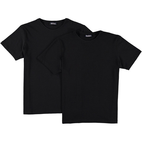 Round Neck T-Shirts // Black // Pack of 2 (Small)