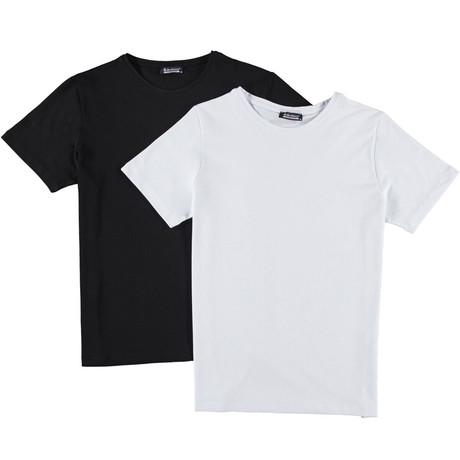 Round Neck T-Shirts // White + Black // Pack of 2 (Small)