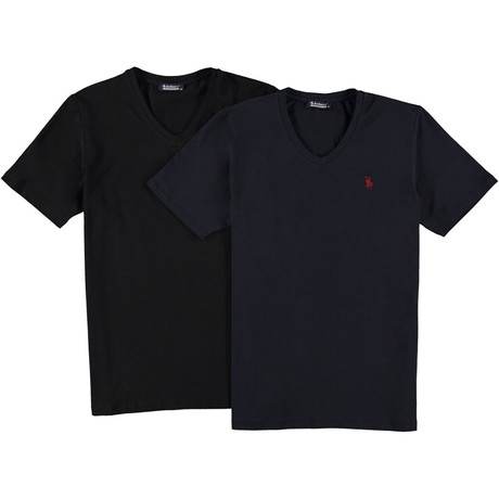 V-Neck T-Shirts // Dark Blue + Black // Pack of 2 (Small)