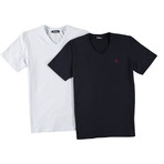 Set of 2 V-Neck T-Shirts //  White + Dark Blue (S)