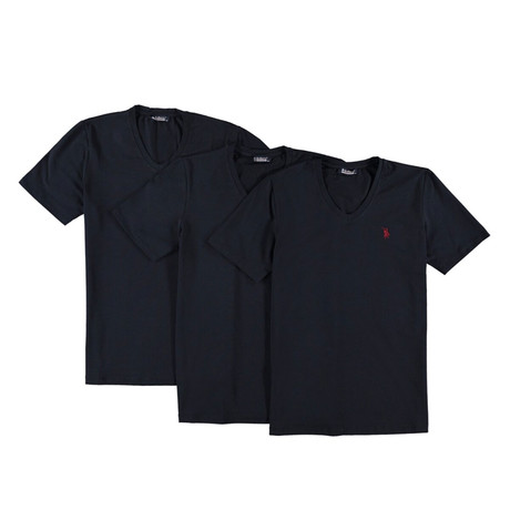 Set of 3 // V-Neck T-Shirts // Dark Blue (S)