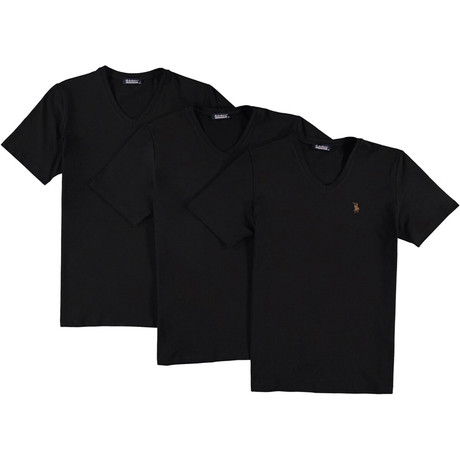Set of 3 // V-Neck T-Shirts // Black (S)