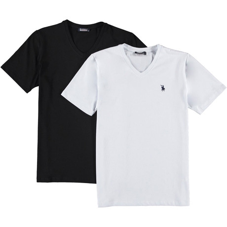 V-Neck T-Shirts // White + Black // Pack of 2 (Small)
