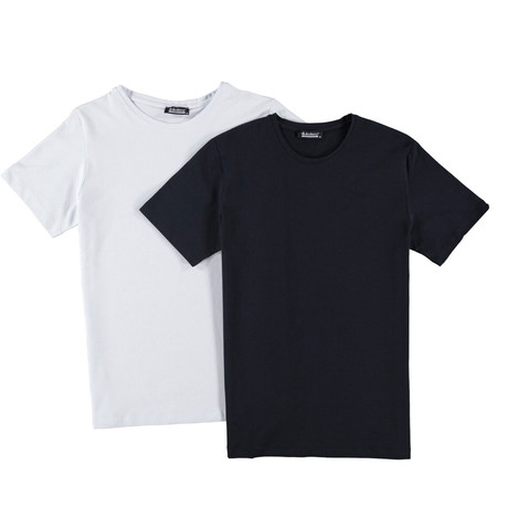 Round Neck T-Shirts // White + Dark Blue // Pack of 2 (Small)