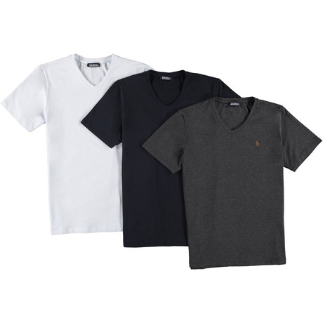 Set of 3 // V-Neck T-Shirts // White + Anthracite + Black (S)