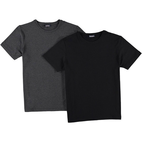 Round Neck T-Shirts // Black + Anthracite // Pack of 2 (Small)