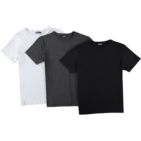 Set of 3 // Crewneck T-Shirts // White + Black + Anthracite (S)