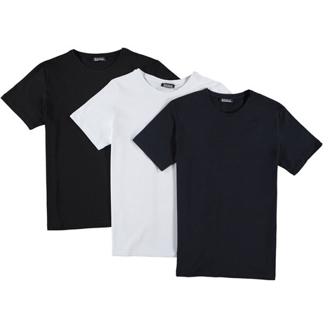 Set of 3 // Crewneck T-Shirts // White + Black + Dark Blue (S)