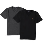 Set of 2 V-Neck T-Shirts // Black + Anthracite (S)
