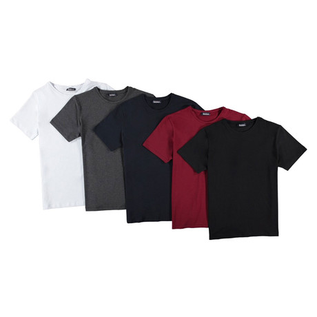 Round Neck T-Shirts // Black + Dark Blue + White + Burgundy + Anthracite // Pack of 5 (Small)