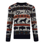 Sandor Multi Animal Jacquard Crew Sweater // Multicolor (XL)