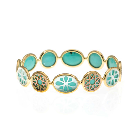 Ippolita Rock Candy 18k Yellow Gold Turquoise + Mother of Pearl Bangle Bracelet // Store Display