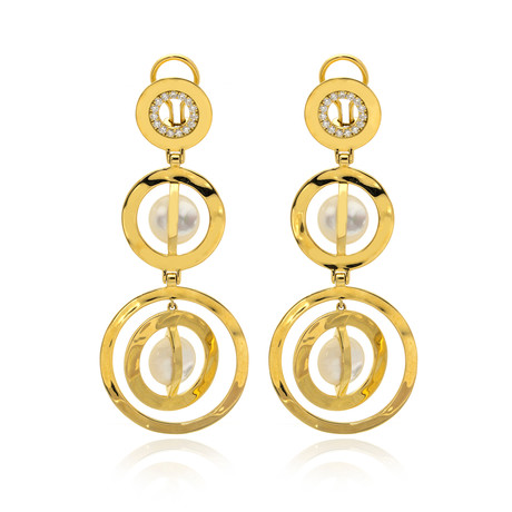 Ippolita 18k Yellow Gold Diamond + Mother of Pearl Senso Earrings // Store Display