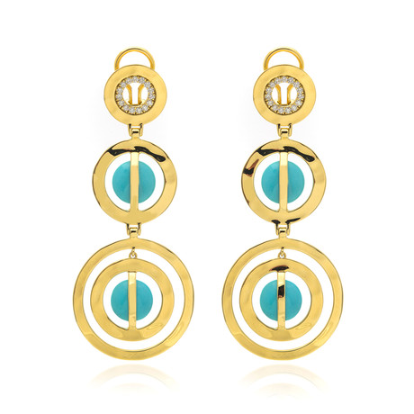 Ippolita 18k Yellow Gold Diamond + Turquoise Senso Earrings // Store Display