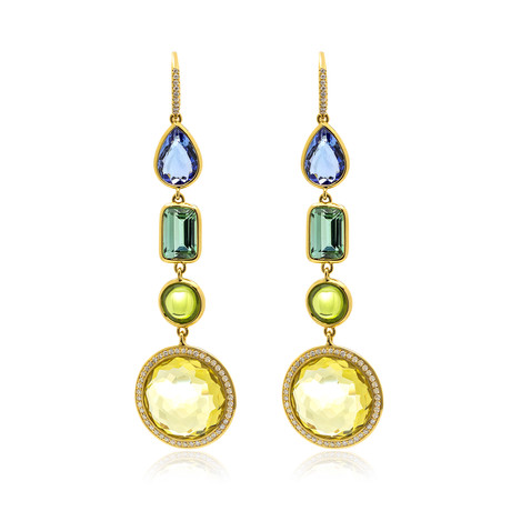 Ippolita 18k Yellow Gold Diamond + Blue Topaz Rock Candy Earrings // Store Display