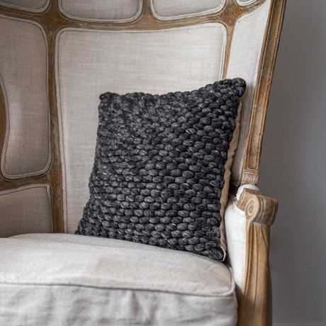 Amara // Handwoven Wool Throw Pillow // Charcoal
