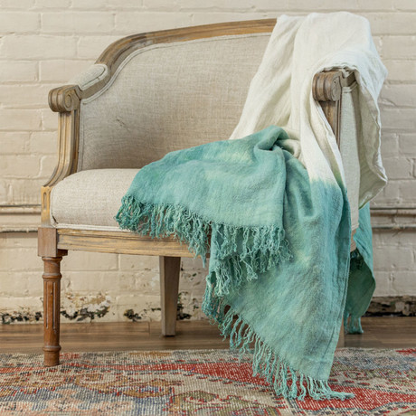 Malibu // Tie Dye Throw // Green + White Linen