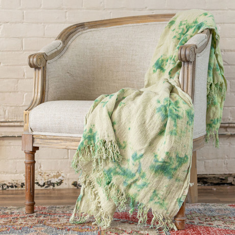 Malibu // Tie Dye Throw // Green + Natural Linen