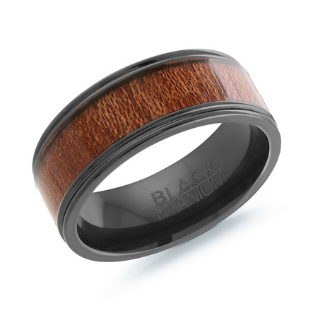 Titanium Wood Inlay Band V1 // Wood + Black (6.75)