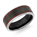 Tungsten Carbide Brushed Polished Band // Black + Silver + Red (7.5)