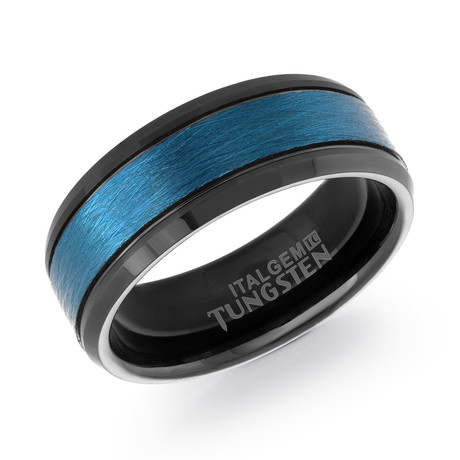 Tungsten Carbide Brushed Polished Band // Black + Blue (7)