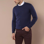 Solid Crewneck Sweater // Navy (L)