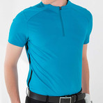 Luminantair Embo Print Zip-Up High Neck Shirt // Blue (XL)