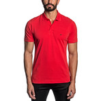 Star Embroidered Knit Polo // Red (L)