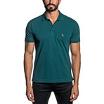 Dino Embroidered Knit Polo // Teal (L)
