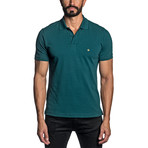 Star Embroidered Knit Polo // Teal (L)