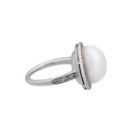 Mimi Milano 18k White Gold Diamond + White Cultured Pearl Ring // Ring Size: 6.5 // Store Display