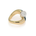 Mikimoto 18k Yellow Gold White South Sea Pearl + Blue Topaz Cocktail Ring // Ring Size: 7 // Store Display