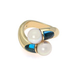 Mikimoto 18k Yellow Gold White South Sea Pearl + Blue Topaz Cocktail Ring // Ring Size: 7 // Store Display